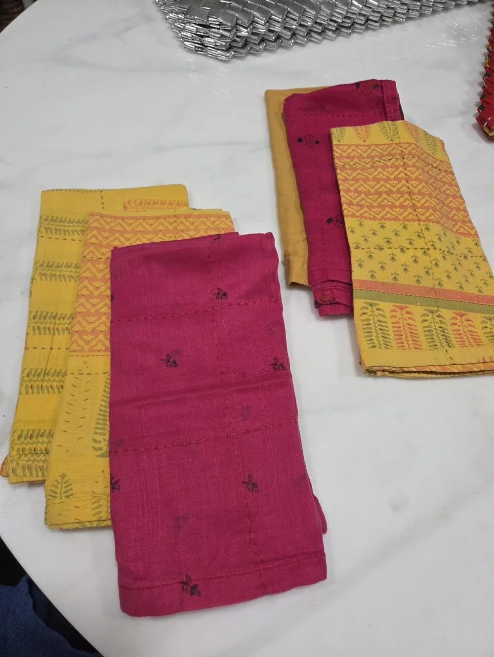 Handsewn Overdyed Artisan Napkin Set - Yellow And Red Variety, 6 Count